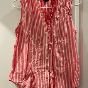 Ann Taylor Pink and White Striped Ruffle Blouse